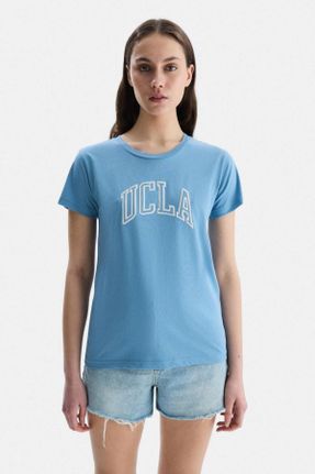 تی شرت آبی زنانه رگولار پنبه (نخی) یقه گرد تکی کد 819011806
