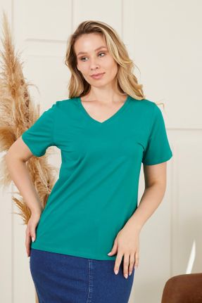 تی شرت سبز زنانه سایز بزرگ پنبه (نخی) کد 705325967