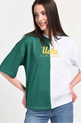 تی شرت سبز زنانه رگولار پنبه (نخی) یقه گرد تکی کد 710872910