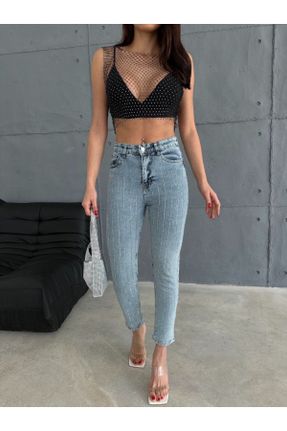 شلوار جین آبی زنانه پاچه تنگ فاق بلند جین اسلیم جوان استاندارد کد 815935684