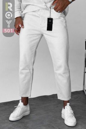 شلوار جین سفید مردانه پاچه کوتاه جین ساده مینی کد 820224158