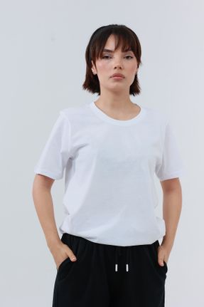 تی شرت سفید زنانه رگولار یقه گرد تکی بیسیک کد 835913422