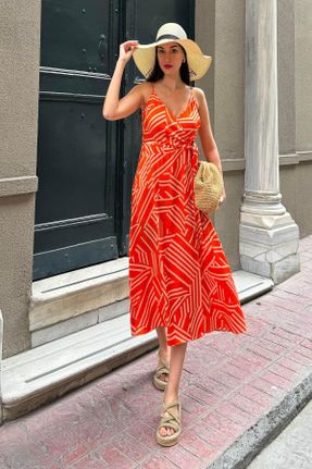 لباس نارنجی زنانه بافتنی پنبه - پلی استر رگولار بند دار کد 824524771