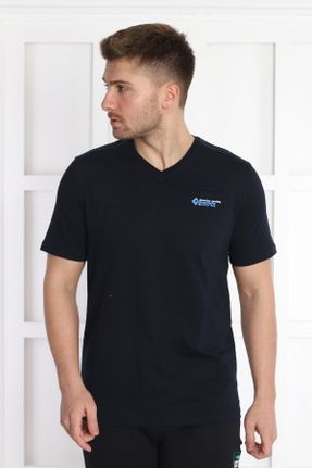 تی شرت سرمه ای مردانه راحت یقه گرد پلی استر تکی کد 731526650