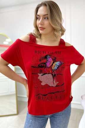 تی شرت قرمز زنانه سایز بزرگ تکی کد 307840527