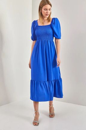لباس آبی زنانه بافتنی پنبه (نخی) اورسایز آستین-بلند کد 816758797