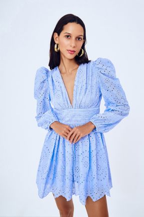 لباس آبی زنانه بافتنی راحت آستین-بلند کد 836268275