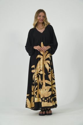 لباس مشکی زنانه پنبه (نخی) اورسایز آستین-بلند بیسیک کد 825551474