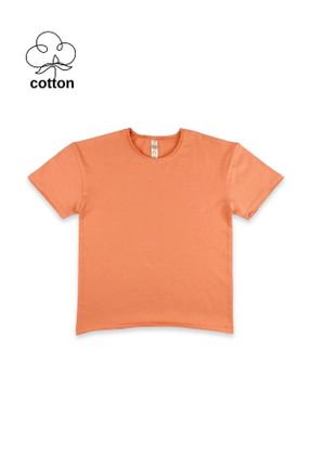 تی شرت نارنجی بچه گانه اورسایز یقه گرد تکی کد 804005480
