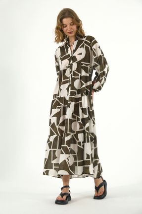 لباس خاکی زنانه پنبه (نخی) اورسایز آستین-بلند بیسیک کد 816200104