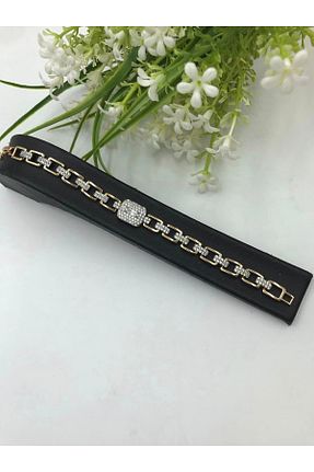 دستبند استیل (فولاد) طلائی زنانه سنک زیرکون Aren Bijuteri - کد 783397657