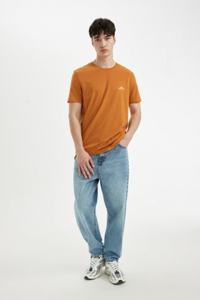 تی شرت نارنجی مردانه اسلیم فیت یقه گرد کد 835977250