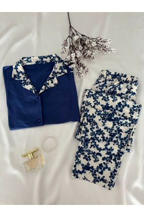ست لباس راحتی آبی زنانه طرح گلدار مخلوط ویسکون کد 836046597