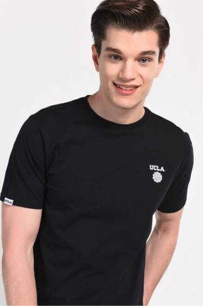 تی شرت مشکی مردانه رگولار یقه گرد تکی کد 308690197