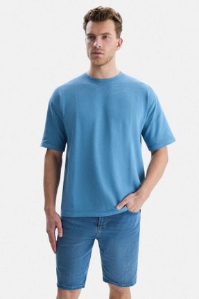 تی شرت آبی مردانه اورسایز یقه گرد تکی کد 822396640