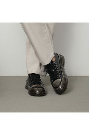 کفش اسنیکر مشکی مردانه بند دار پارچه نساجی کد 831981358
