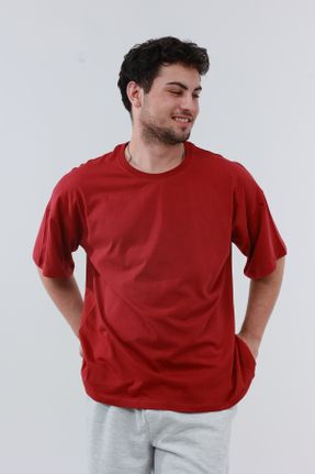 تی شرت قرمز مردانه اورسایز یقه گرد تکی کد 835919795