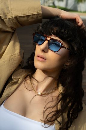 عینک آفتابی آبی زنانه 52 UV400 هندسی کد 721657871