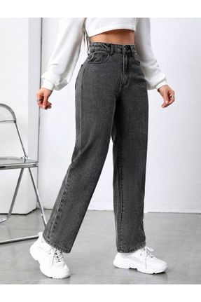 شلوار طوسی زنانه بافت جین پاچه راحت فاق بلند باگی فیت کد 778182333