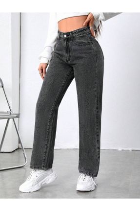 شلوار طوسی زنانه بافت جین پاچه راحت فاق بلند باگی فیت کد 778182333