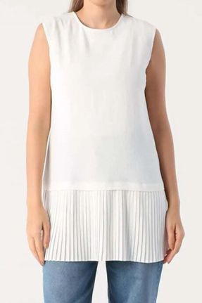پیراهن سفید زنانه ریلکس بدون آستین پنبه - پلی استر کد 836161898