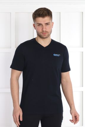 تی شرت سرمه ای مردانه پلی استر راحت یقه گرد تکی کد 731526650