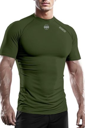تی شرت خاکی مردانه پلی استر اسلیم قابلیت خشک شدن سریع کد 836229408