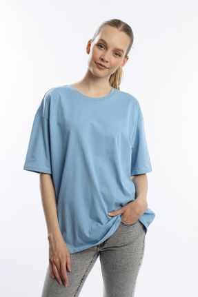 تی شرت آبی زنانه اورسایز یقه گرد تکی بیسیک کد 820487149