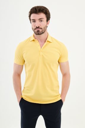 تی شرت زرد مردانه اسلیم فیت یقه پولو پنبه (نخی) کد 836305479