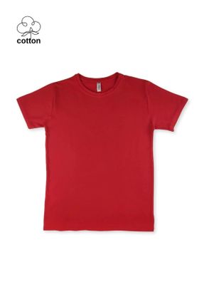 تی شرت قرمز بچه گانه رگولار یقه گرد تکی کد 820189888