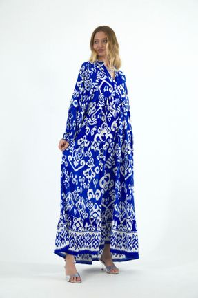 لباس آبی زنانه پنبه (نخی) اورسایز آستین-بلند بیسیک کد 804859523