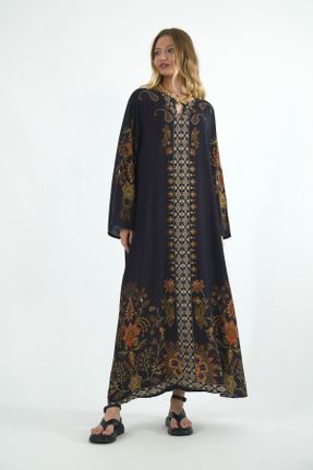 لباس مشکی زنانه پنبه (نخی) اورسایز آستین-بلند بیسیک کد 816195410