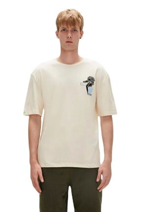 تی شرت نباتی مردانه رگولار یقه خدمه تکی کد 820125530