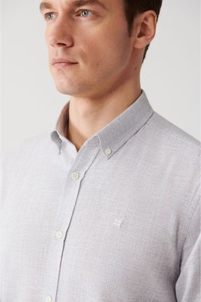 پیراهن طوسی مردانه یقه دکمه دار رگولار پنبه - پلی استر کد 713598315