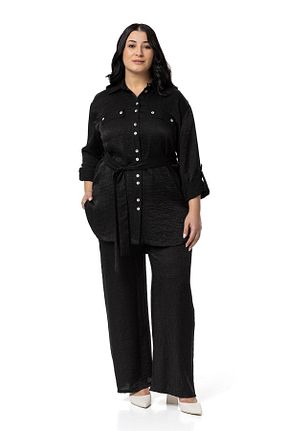 ست بالاتنه و پائین تنه سایز بزرگ مشکی زنانه بافتنی DISENTIS MODEST - کد 836103341