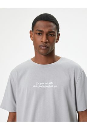 تی شرت طوسی مردانه رگولار یقه گرد تکی کد 836234007