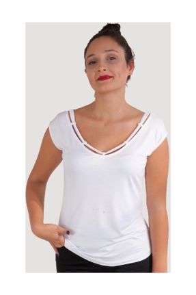 تی شرت سفید زنانه رگولار یقه هفت کد 33152076
