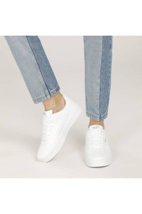 کفش اسنیکر سفید زنانه بند دار پارچه نساجی کد 742118176