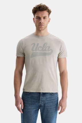 تی شرت طوسی مردانه یقه گرد پنبه (نخی) رگولار تکی کد 822685347