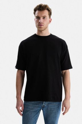تی شرت مشکی مردانه یقه گرد اورسایز تکی کد 820913686