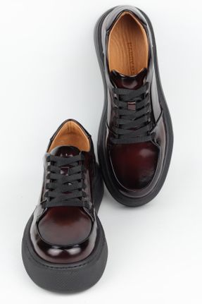 کفش کژوال زرشکی مردانه چرم طبیعی پاشنه کوتاه ( 4 - 1 cm ) پاشنه ساده کد 822695212