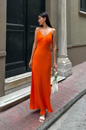 لباس نارنجی زنانه بافتنی رگولار بند دار کد 824598059