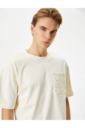 تی شرت نباتی مردانه ریلکس یقه گرد تکی کد 809910688