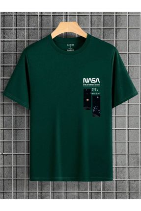 تی شرت سبز مردانه اورسایز یقه گرد تکی کد 834244338