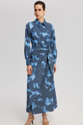 لباس آبی زنانه بافتنی پنبه - پلی استر آستین-بلند کد 829772690
