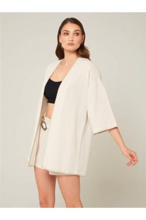 کیمونو سفید زنانه بافت مخلوط کتان کد 836175721
