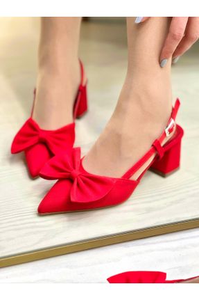 کفش پاشنه بلند کلاسیک قرمز زنانه پارچه ای پاشنه ضخیم پاشنه کوتاه ( 4 - 1 cm ) کد 836175691