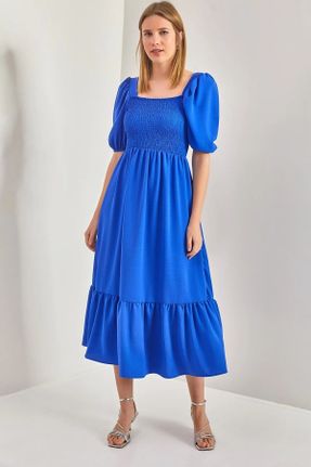 لباس آبی زنانه بافتنی پنبه (نخی) اورسایز آستین-بلند کد 816758797