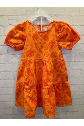 لباس نارنجی بچه گانه بافتنی کتان رگولار آستین-کوتاه کد 813871989