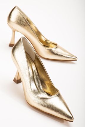 کفش استایلتو طلائی پاشنه نازک پاشنه متوسط ( 5 - 9 cm ) کد 836211366